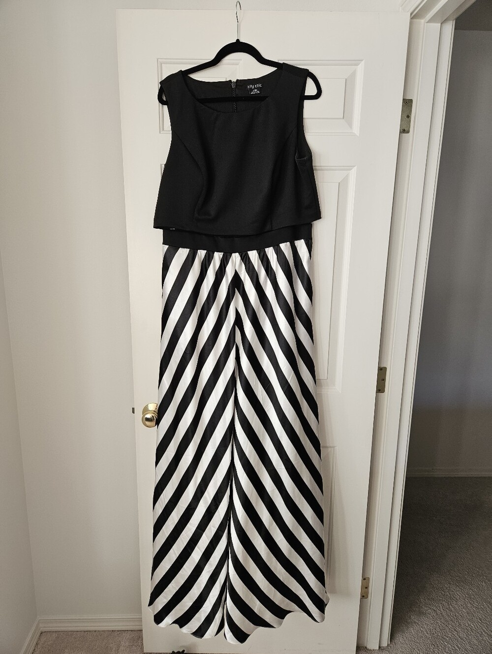 City Chic Black & White Diagonal Stripe Gown S/16